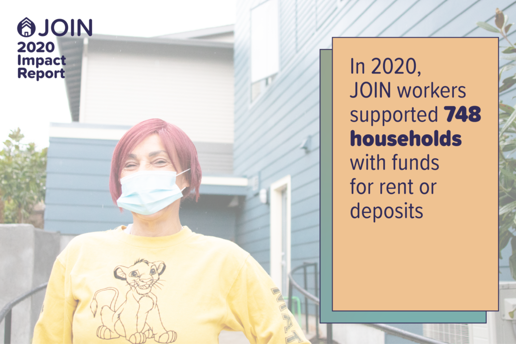 In 2020, JOIN workers supported 748 households with funds for rent or deposits